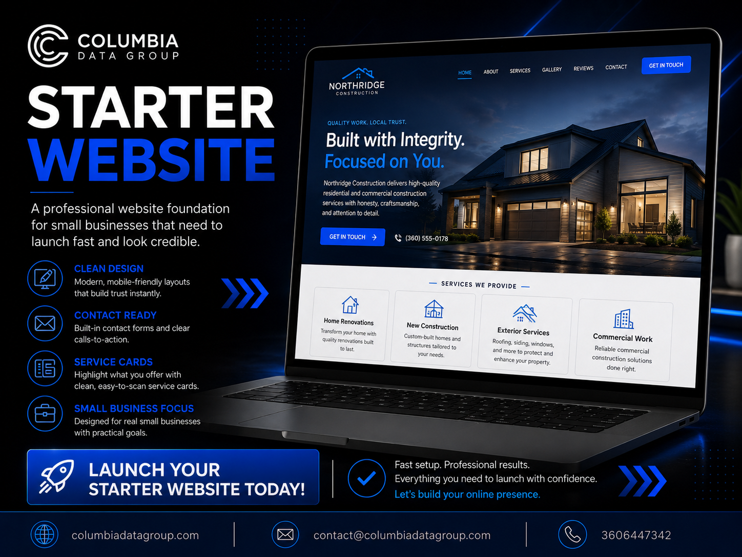 Starter business website design service by Columbia Data Group