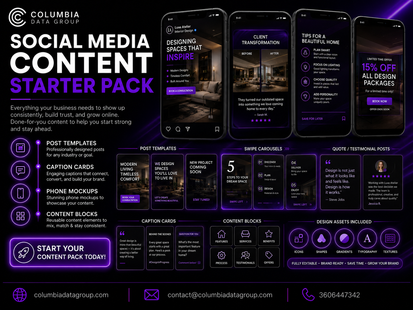 Social media content starter pack for small businesses by Columbia Data Group