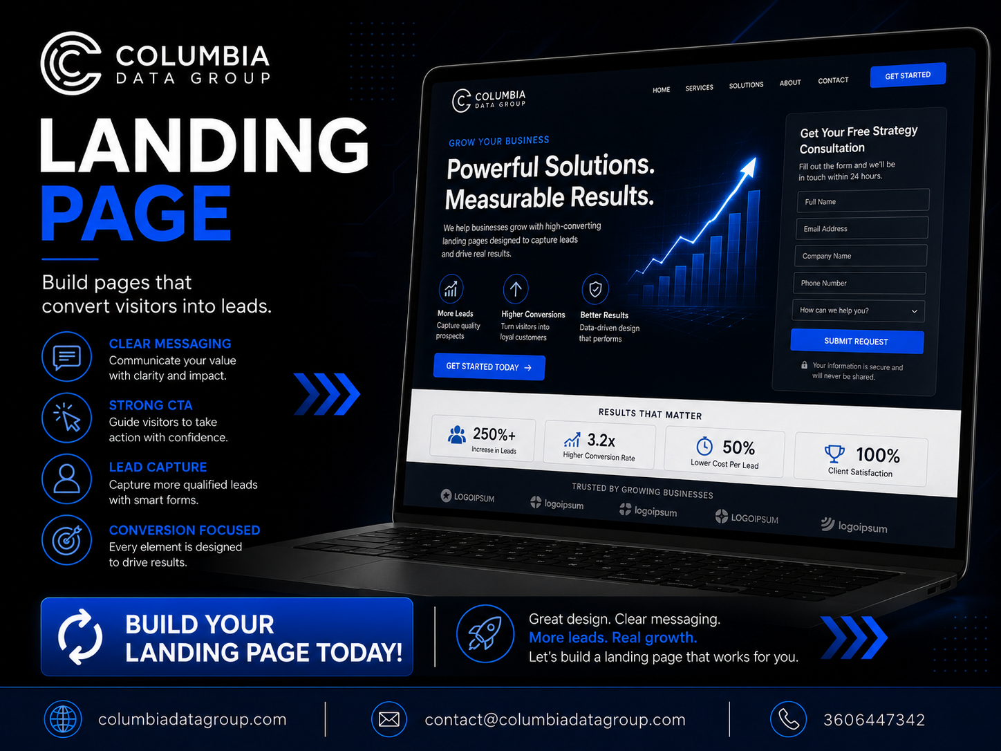 Landing page build service for small business marketing by Columbia Data Group