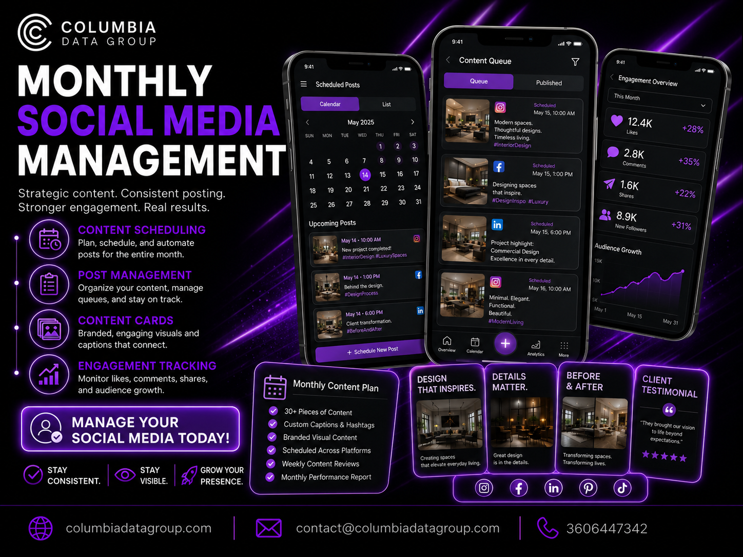 Monthly social media management for small businesses by Columbia Data Group