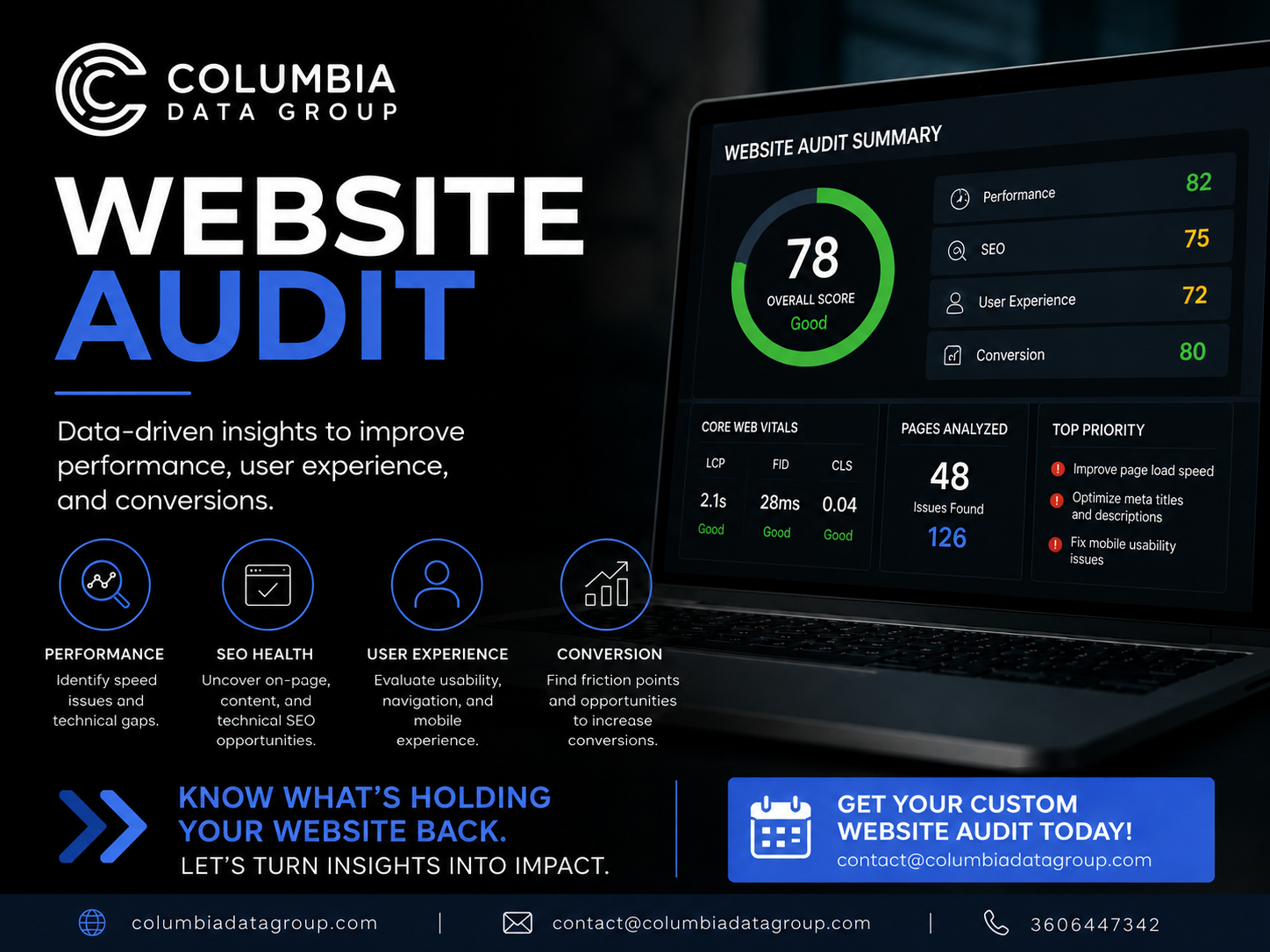 Website audit service for small business websites by Columbia Data Group