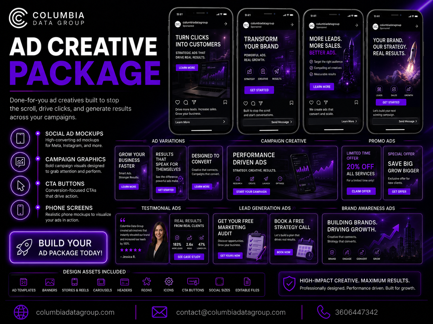 Ad creative package for small business marketing by Columbia Data Group
