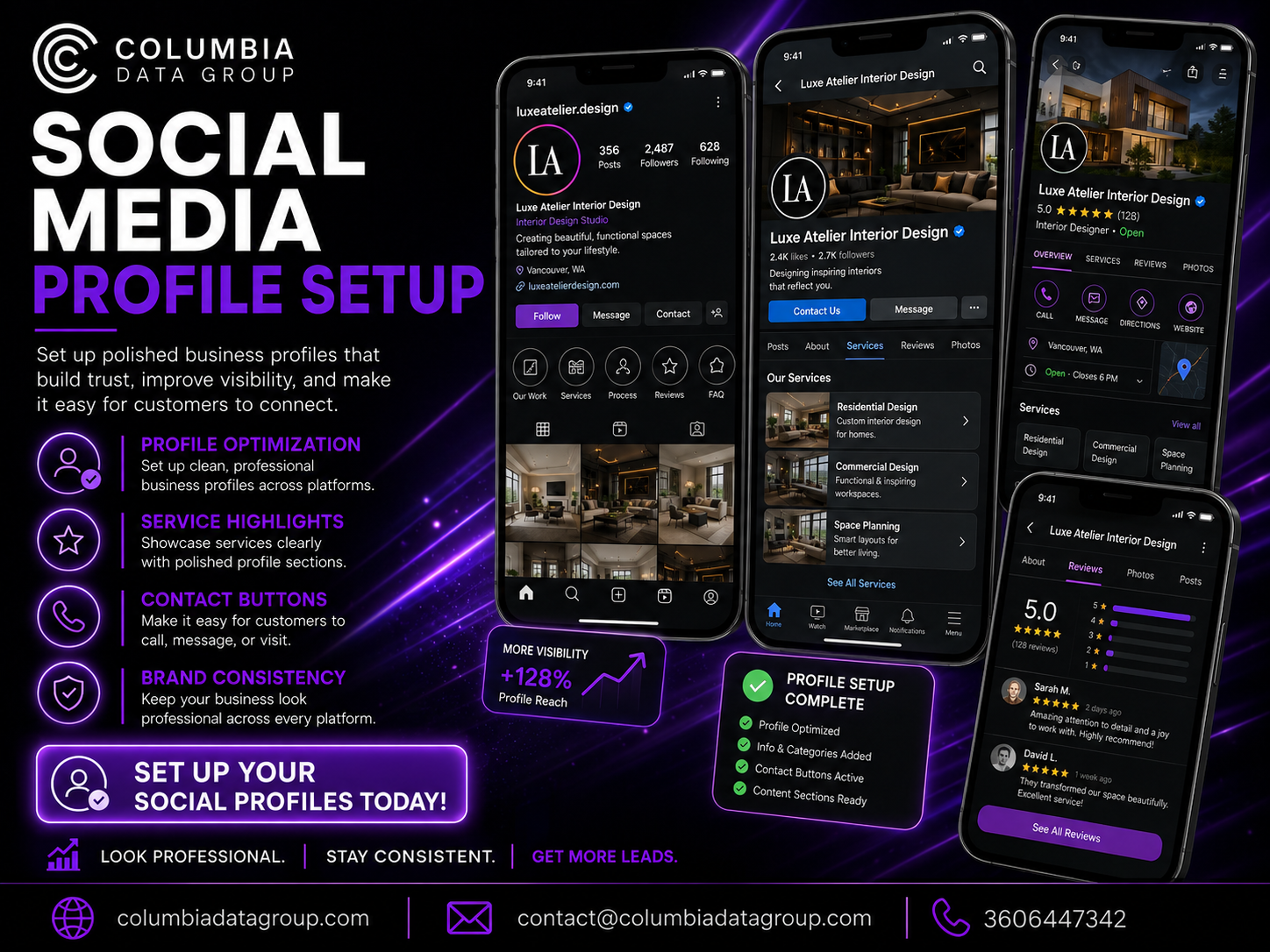 Social media profile setup service for small businesses by Columbia Data Group