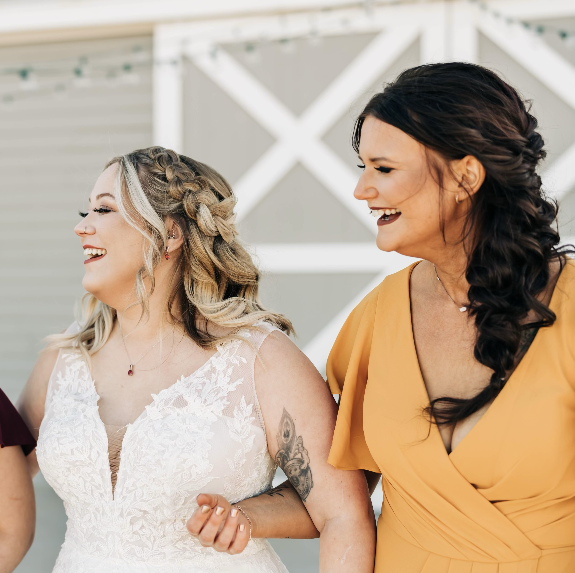 Half-up Bridal updo, soft modern waves; & a Boho braid,  bridesmaids , wedding hair by Stephanie Renee in Oklahoma City 