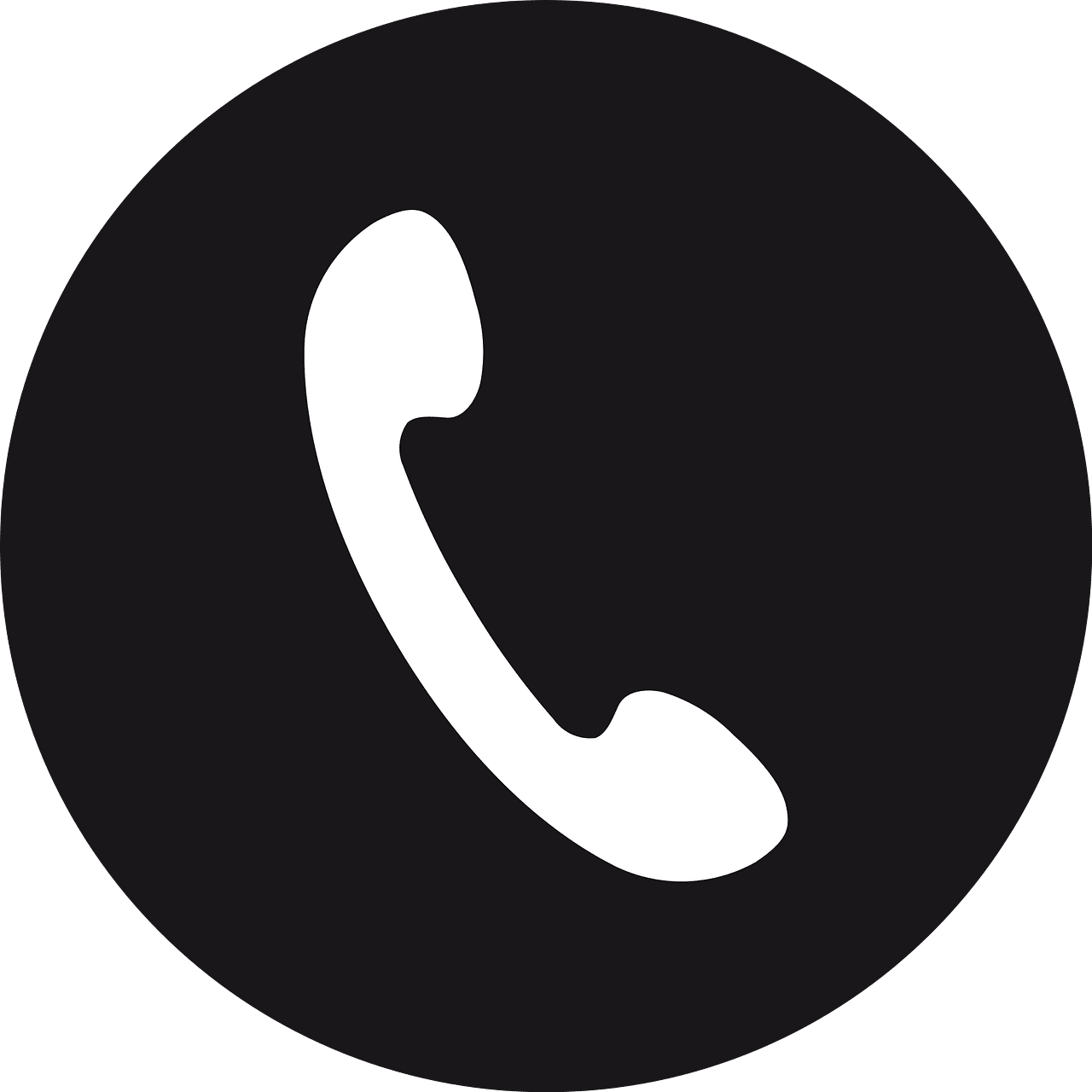 Black circular icon with a white telephone handset symbol in the center.