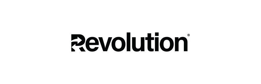 Black background with the word 'Revolution' in large white letters and the 'R' stylized with a circular arrow around it.