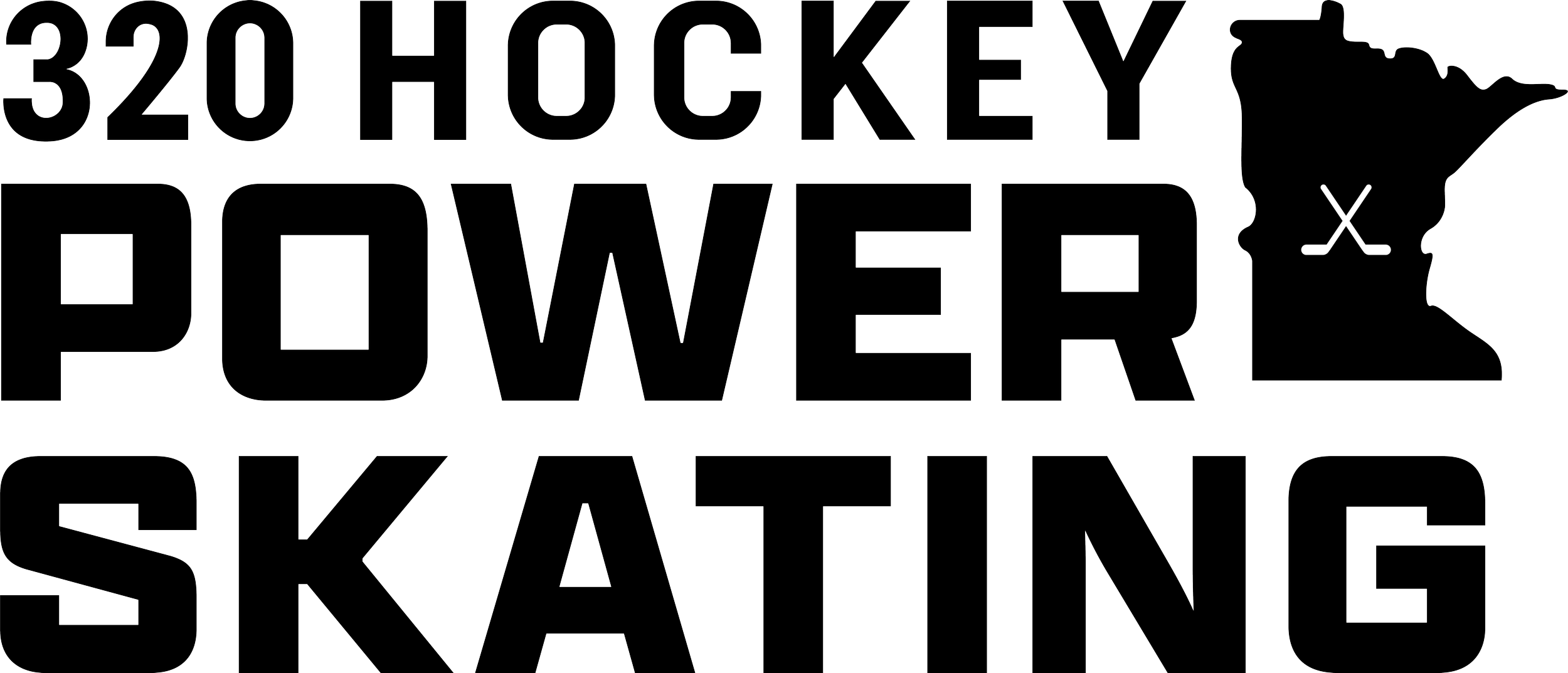 Central MN '320 Hockey Power Skating' with a silhouette of the state of Minnesota and a hockey stick and puck icon.