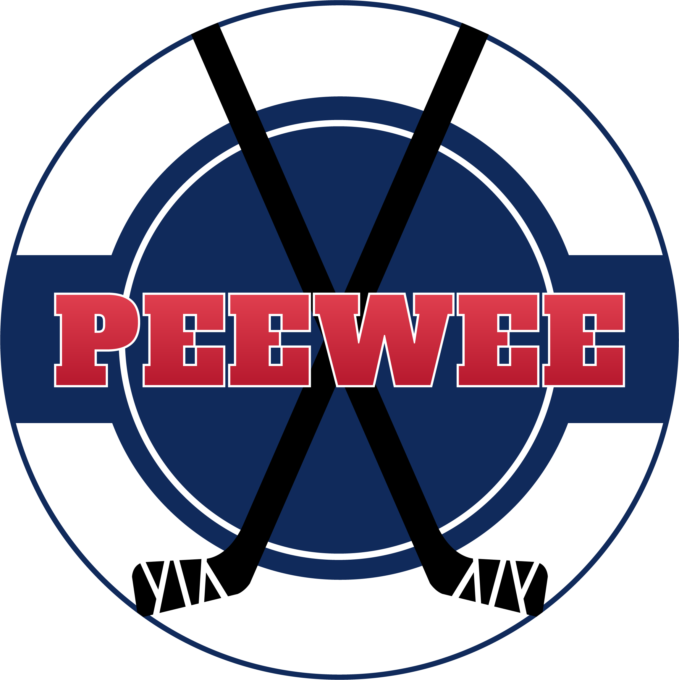 A black and blue circular emblem resembling a radar or targeting scope with the word 'PEEWE' in bold red letters outlined in white in the center.