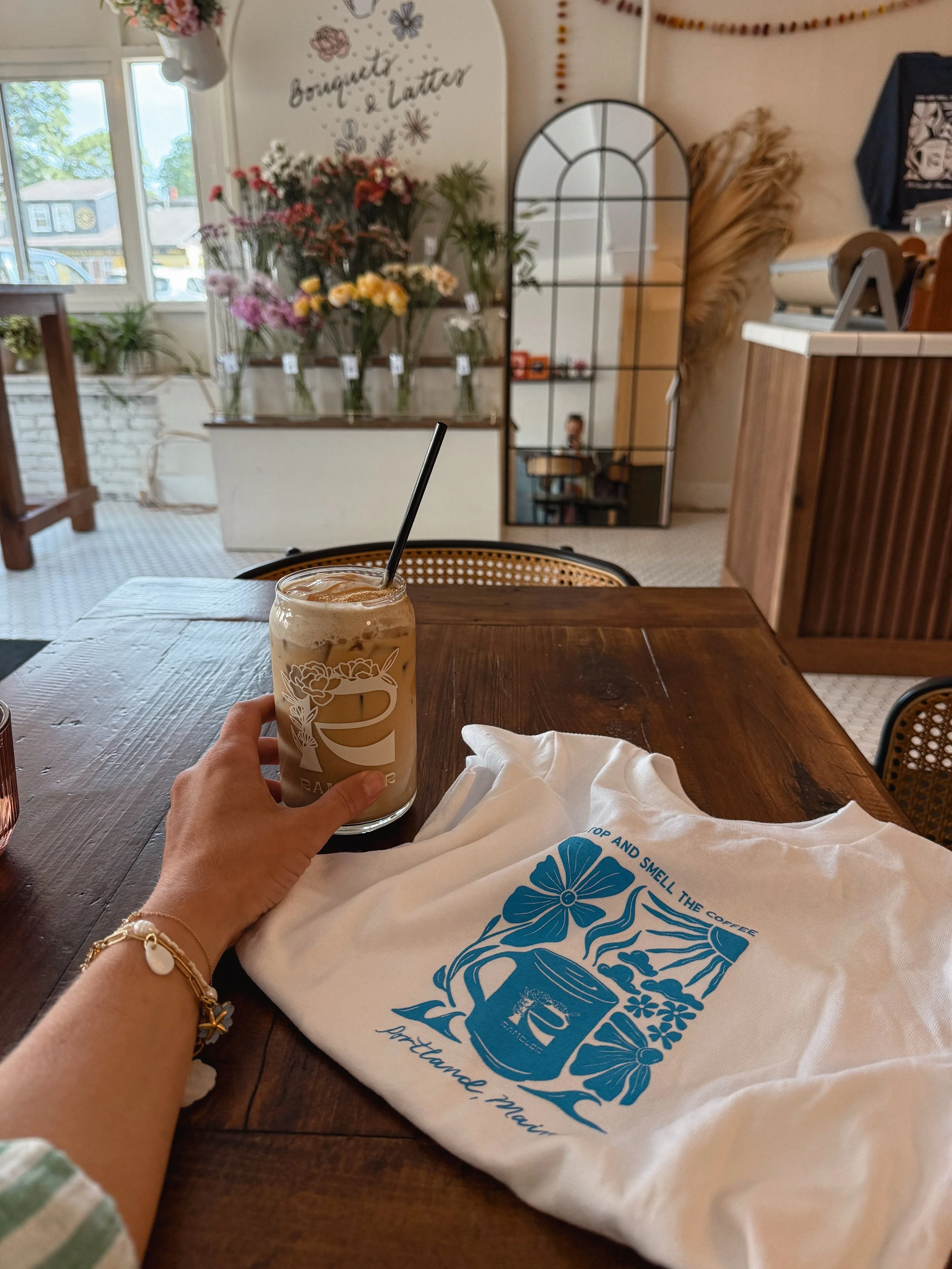 My number one rule of merch design : make something I would buy myself 🤍

Finally got to try the banoffee latte and see the shirts and crewnecks we designed with @ramblermaine in person and picked up a little one for my son 

This Portland gem of a 