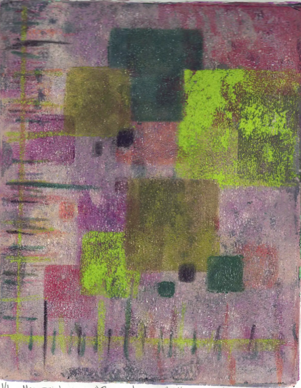 In Boundaries #2, the overlapping forms and softened color fields reflect the evolving landscape of sibling relationships within a multi-generational living arrangement. The piece touches on the subtle tensions that arise when roles change — alliance