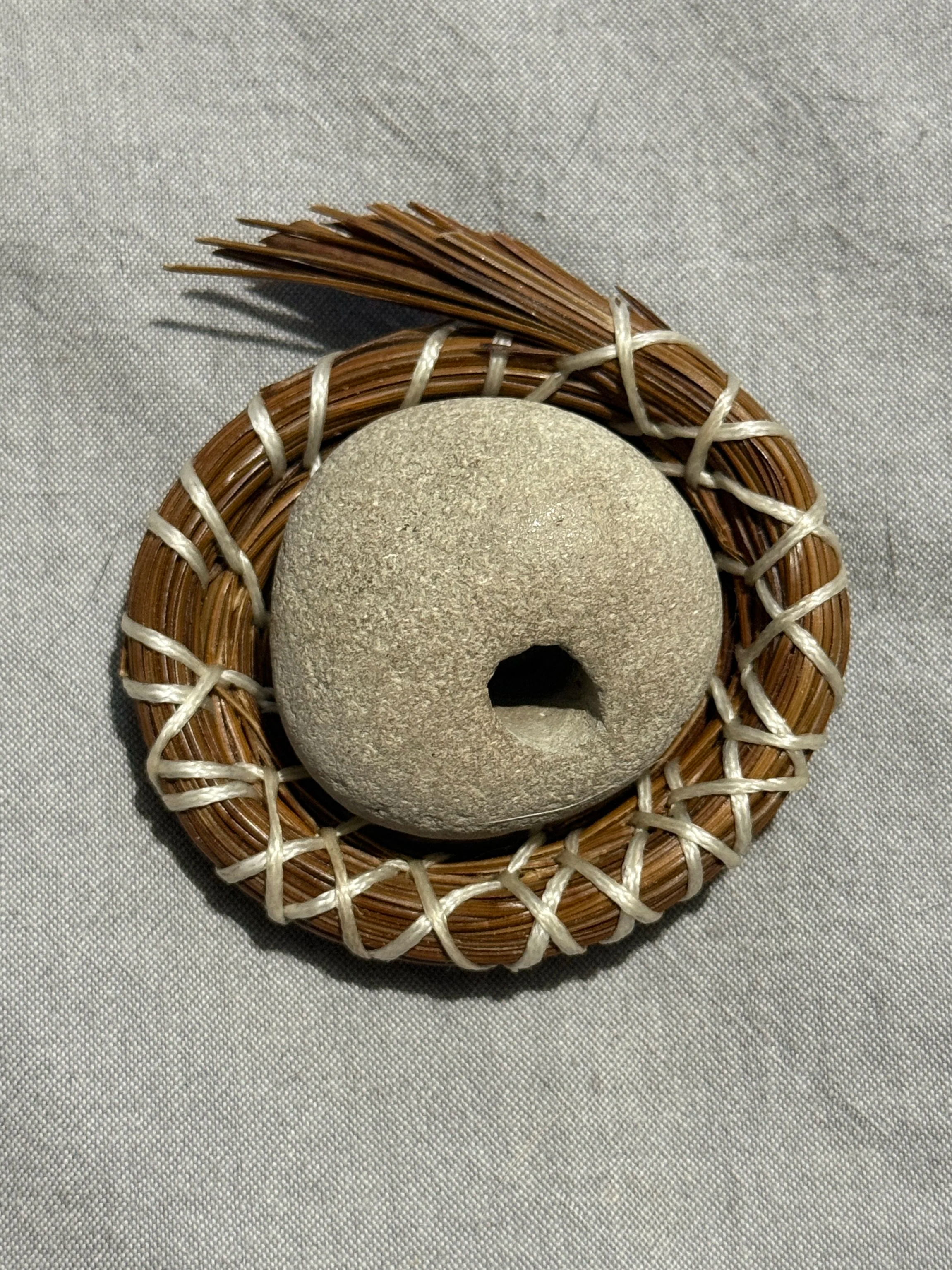 Boundary Offering - 2025 - Pine Needles Waxed Thread, and Stone