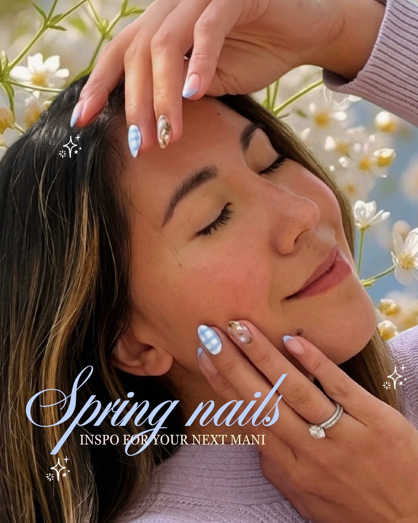 Whimsical spring nail inspo for your next mani 💅🏻

One of my favorite ways to practice self care, especially as a toddler mama, is to get a fun manicure once a month! These light blue &ldquo;gingham garden&rdquo; nails might just be my favorite yet