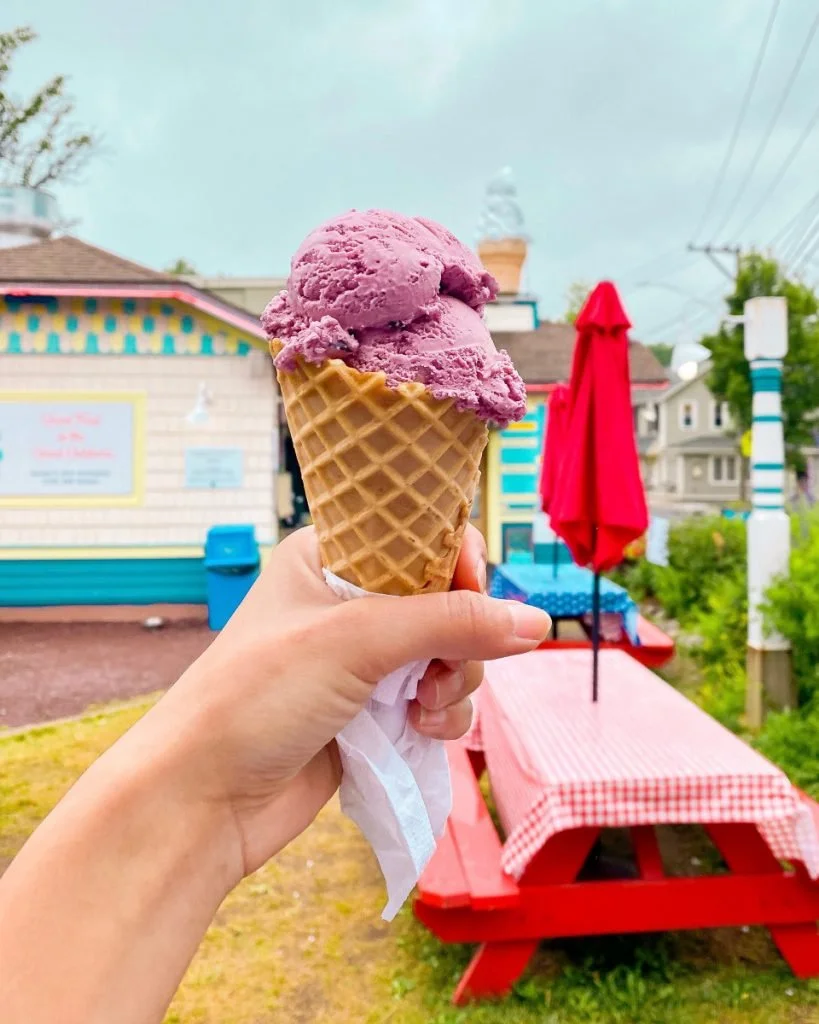 raspberry ice cream cone