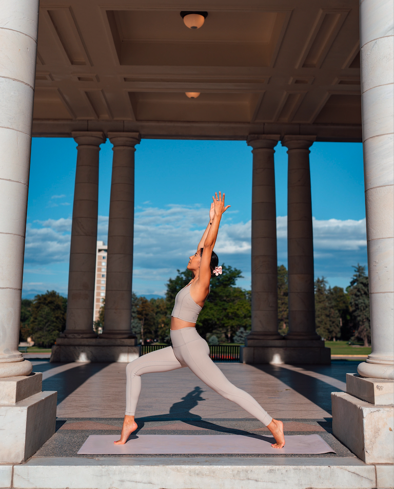 woman stretching in yoga pose