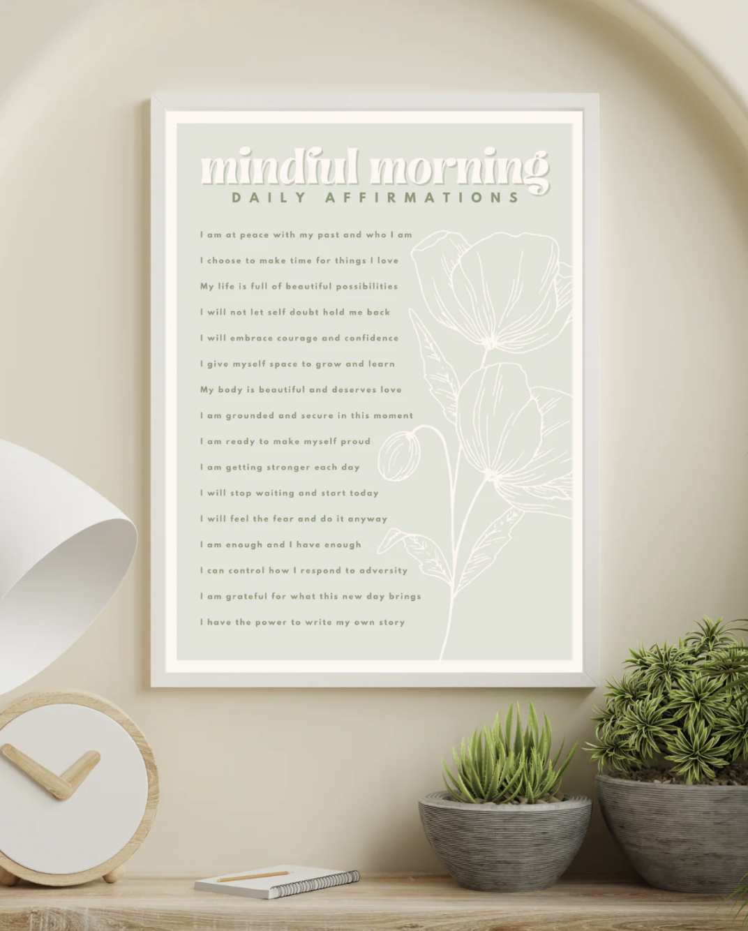 Mindful Morning Affirmations Poster - Floral Design Spring Green