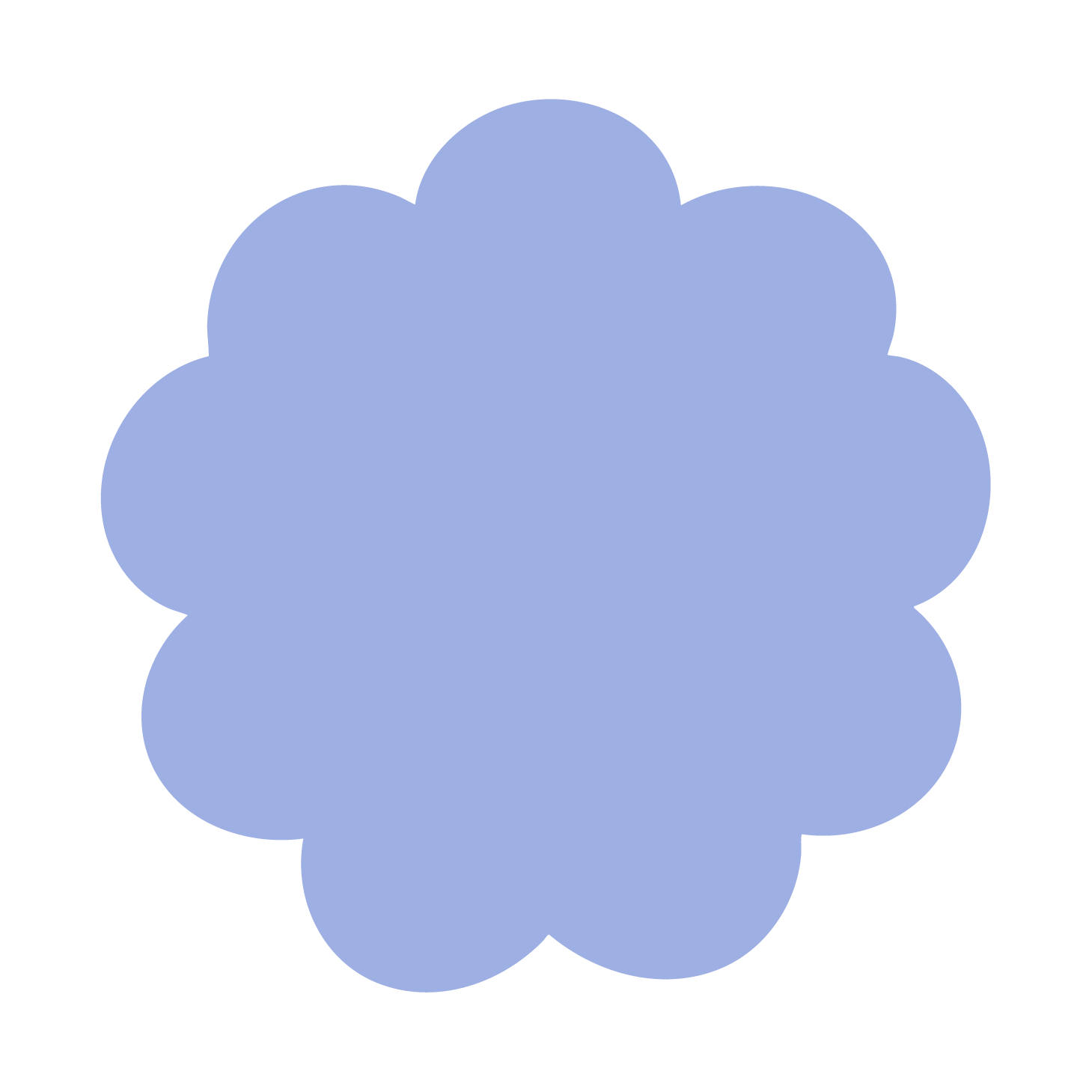 A light blue, flower-shaped object with rounded petals.