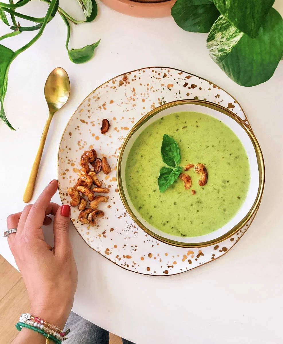 green soup with cashews
