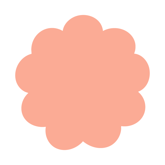 A pink, flower-shaped object with rounded petals.