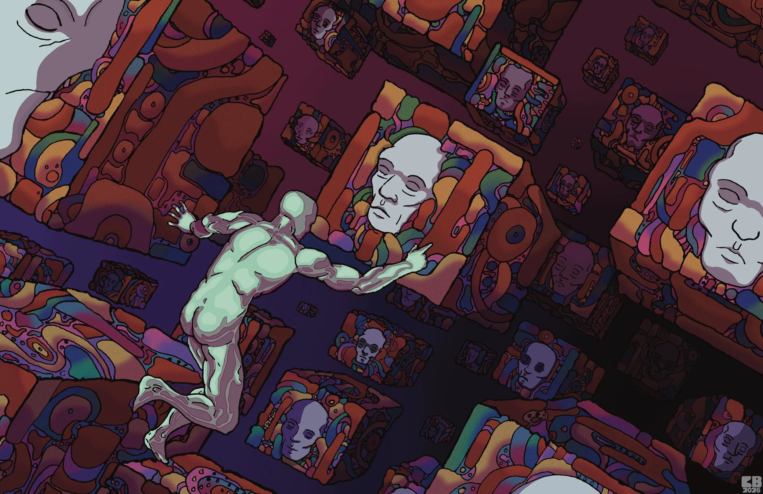 Through the Infinite Void of Cuboids - Pen and ink + Procreate - 2026