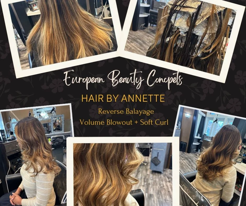 ✨ Hair by Annette at European Beauty Concepts ✨
Reverse Balayage + Volume Blowout + Soft Curl = effortless dimension and movement.
This look is perfect for adding depth and richness while keeping it soft and natural. Ready to elevate your style? Book