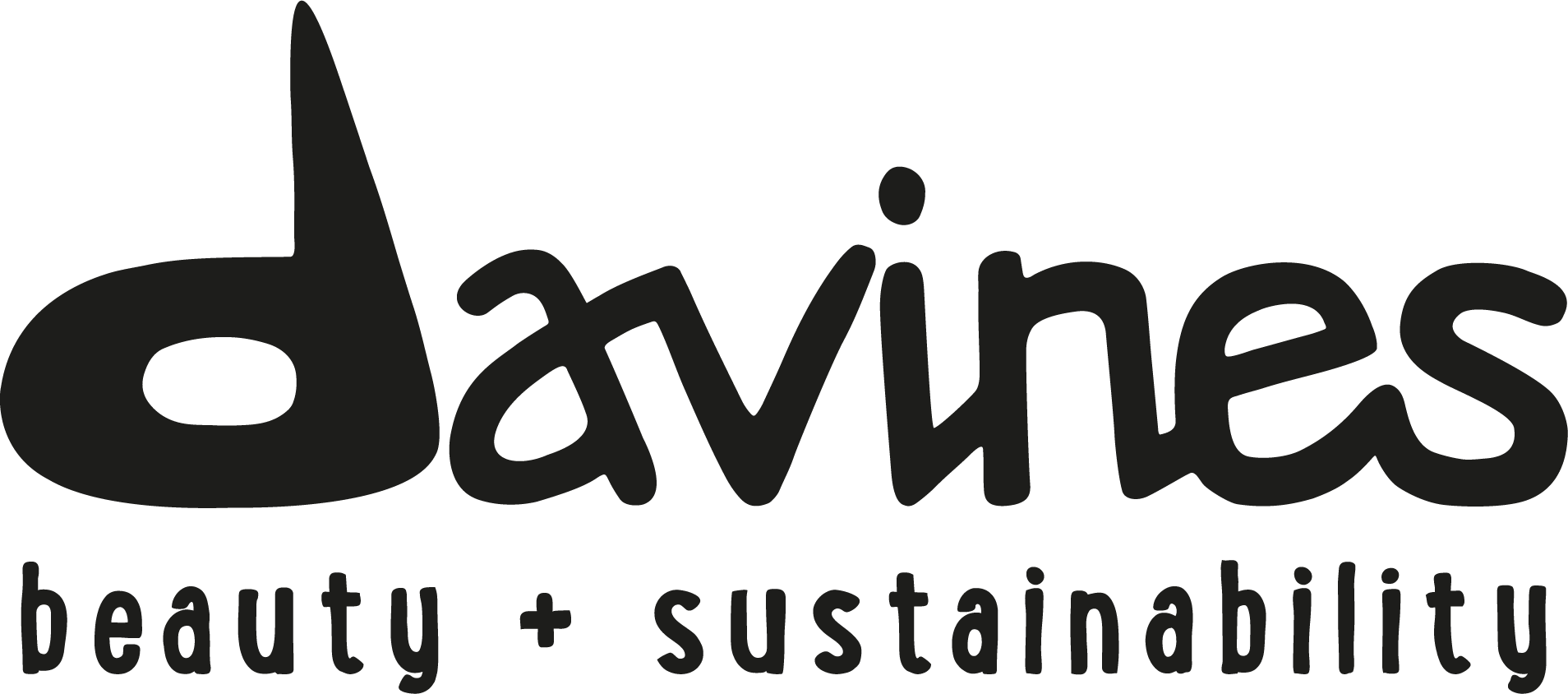 The logo for Davines, featuring the brand name in stylized lowercase letters with a black color scheme and the tagline 'beauty + sustainability' underneath.