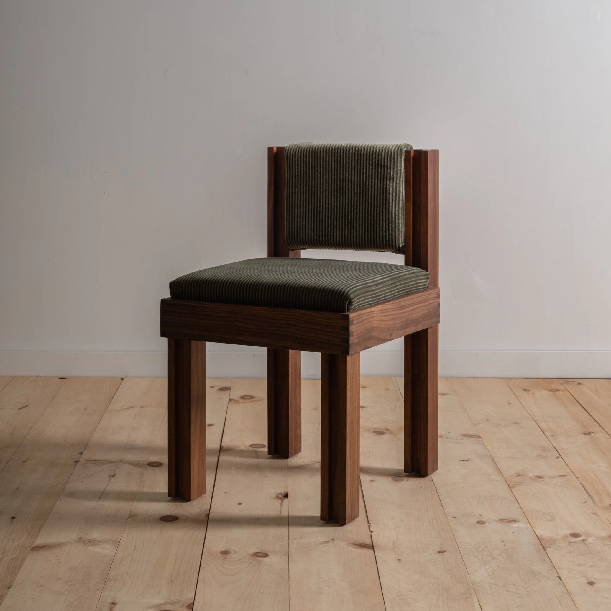 Hardwood walnut and fabric dining chair