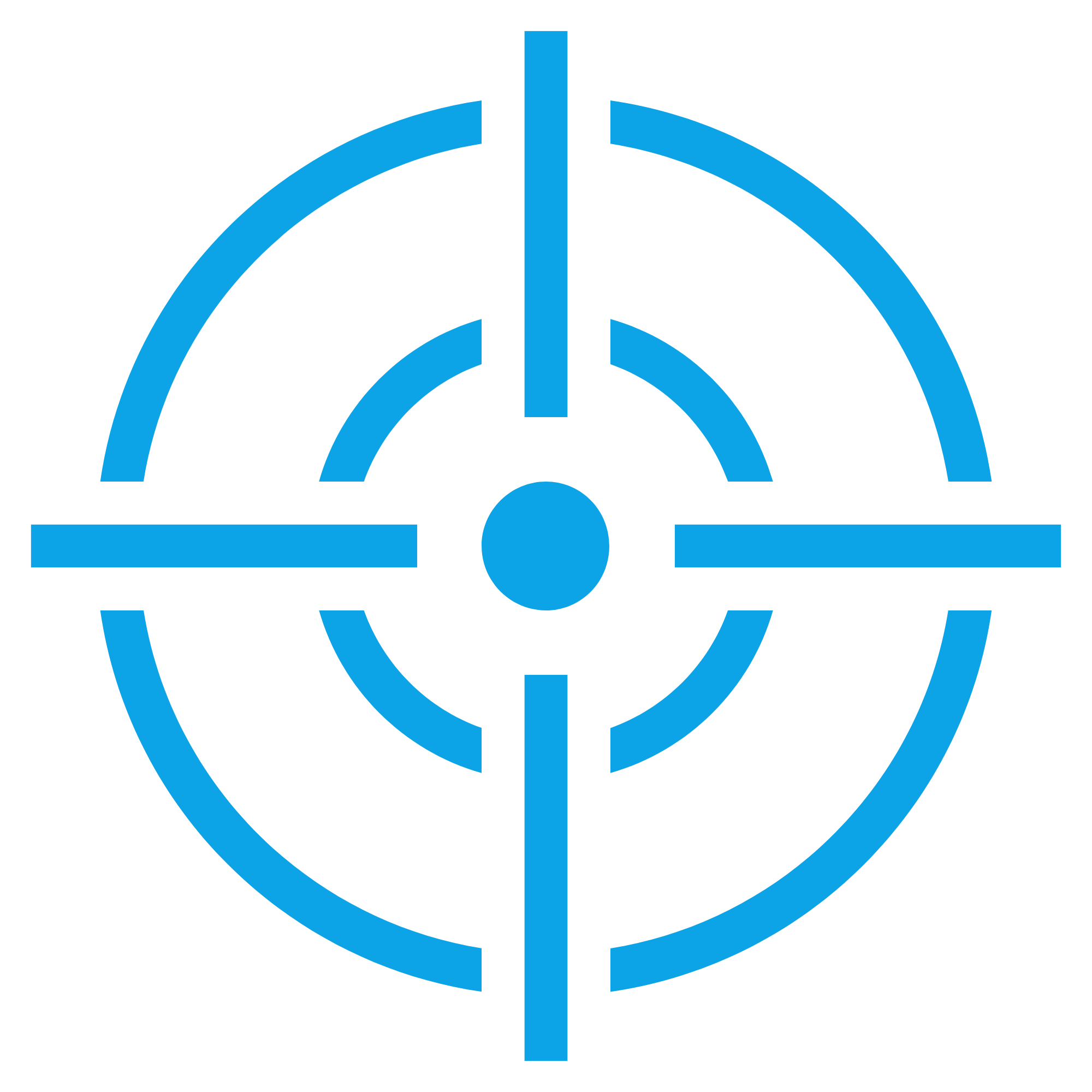 Blue and black target with arrows pointing outward and inward.