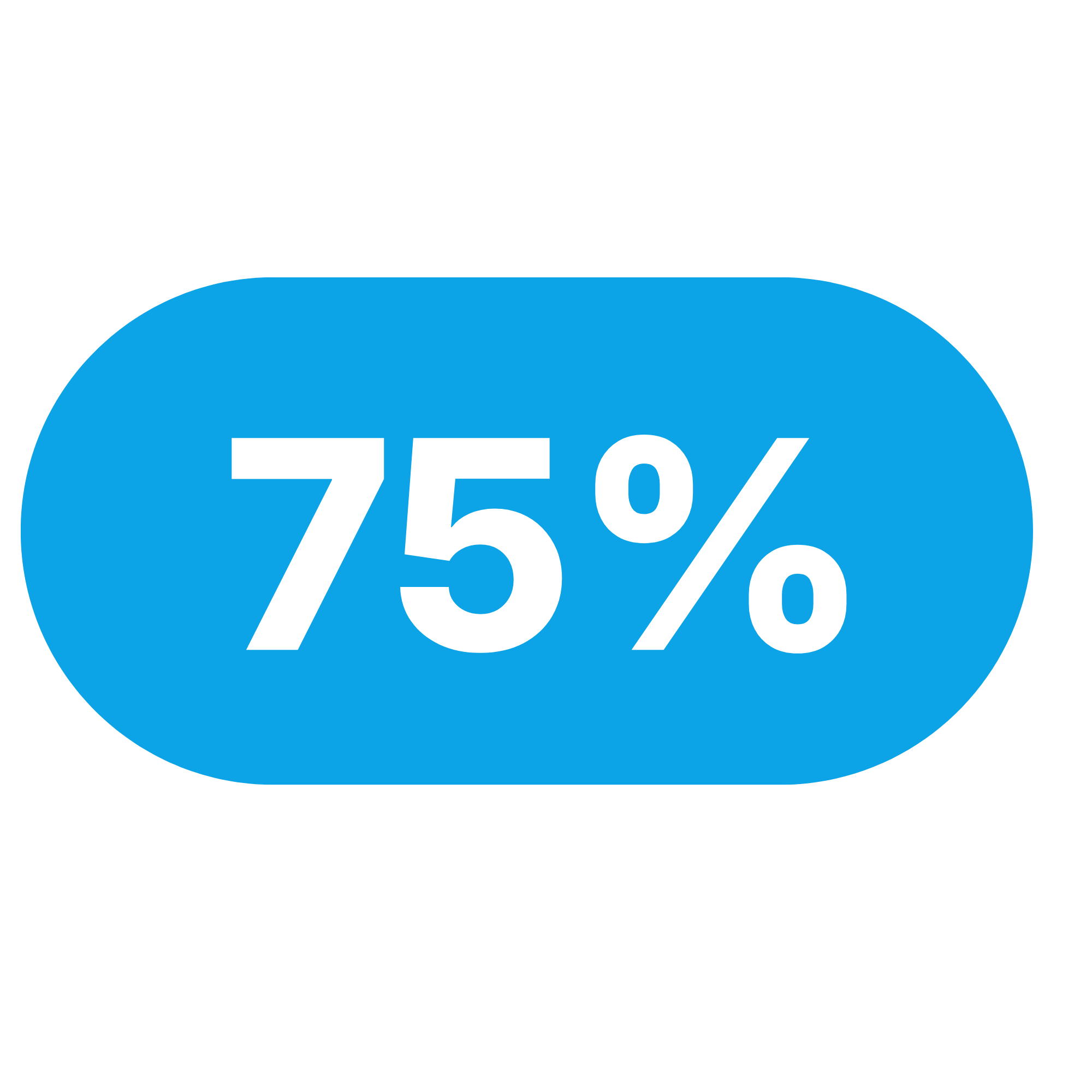 Blue circle with white text indicating a 75% discount.