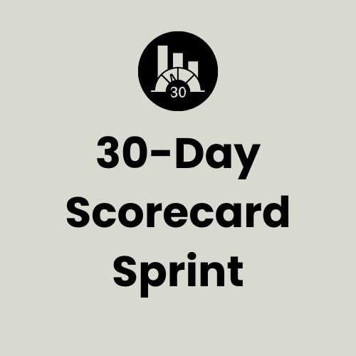 30-Day Scorecard Sprint: Executive leadership scorecard and manufacturing KPI dashboard.