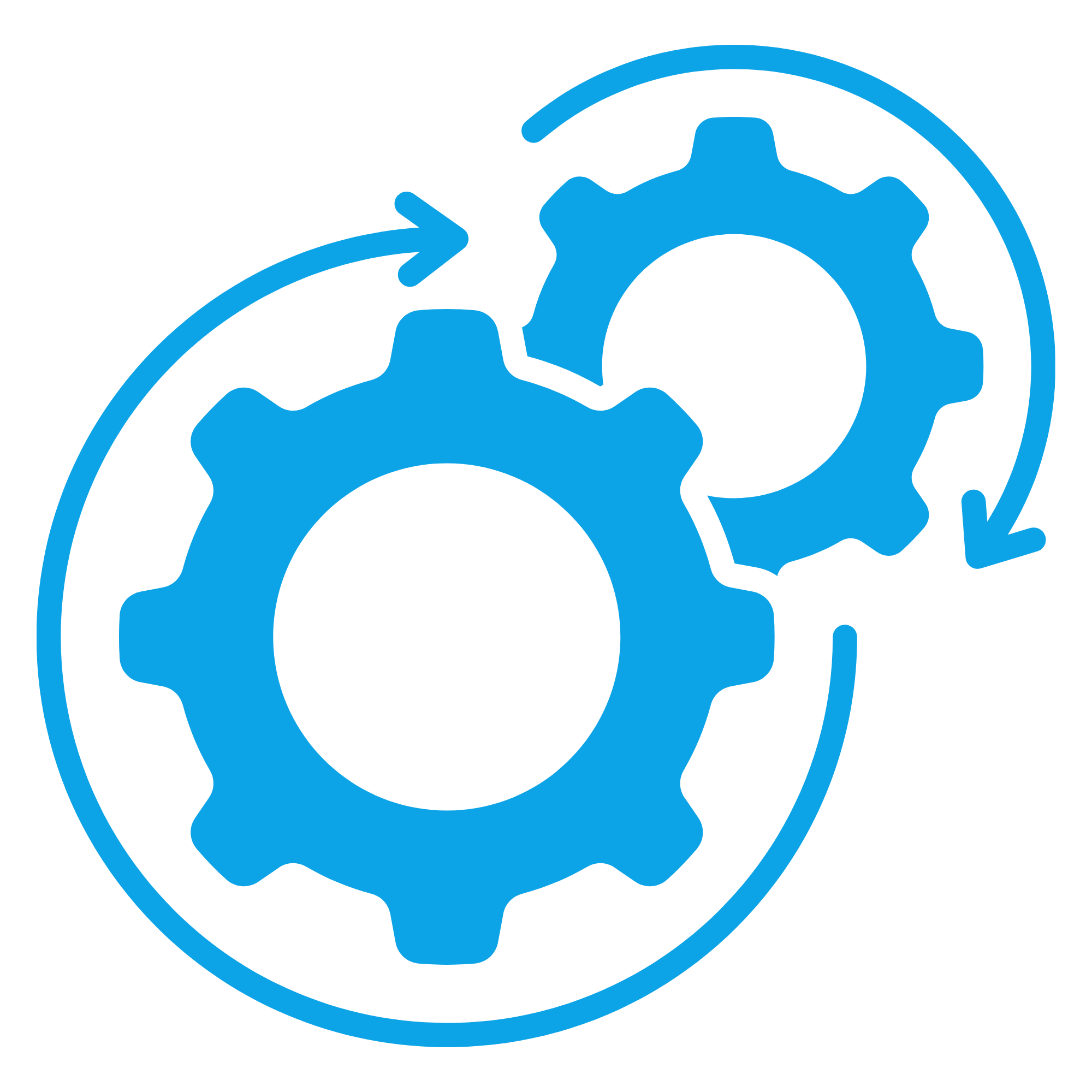 Blue gears inside a circular outline, symbolizing machinery or engineering.