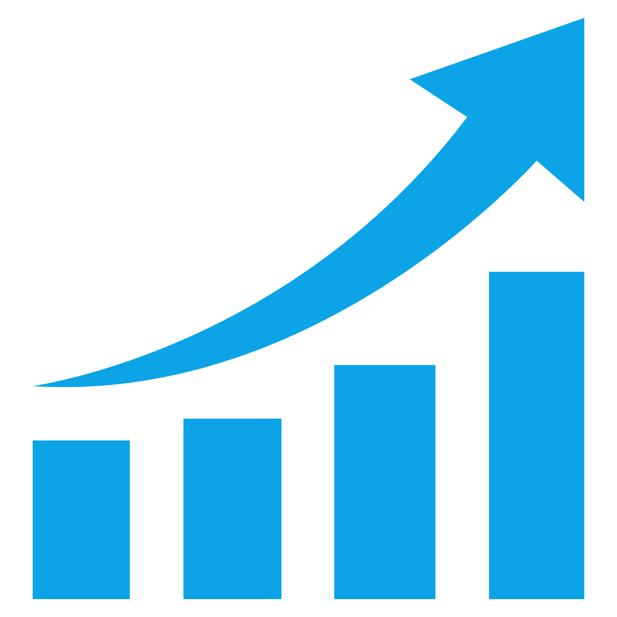 A blue arrow pointing right, with a series of embedded step-like blocks on the left side, representing a growth or progress chart.