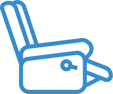 Outline drawing of a chair with armrest and a lever.