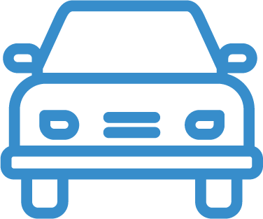 Simple line drawing of a front view of a car in blue