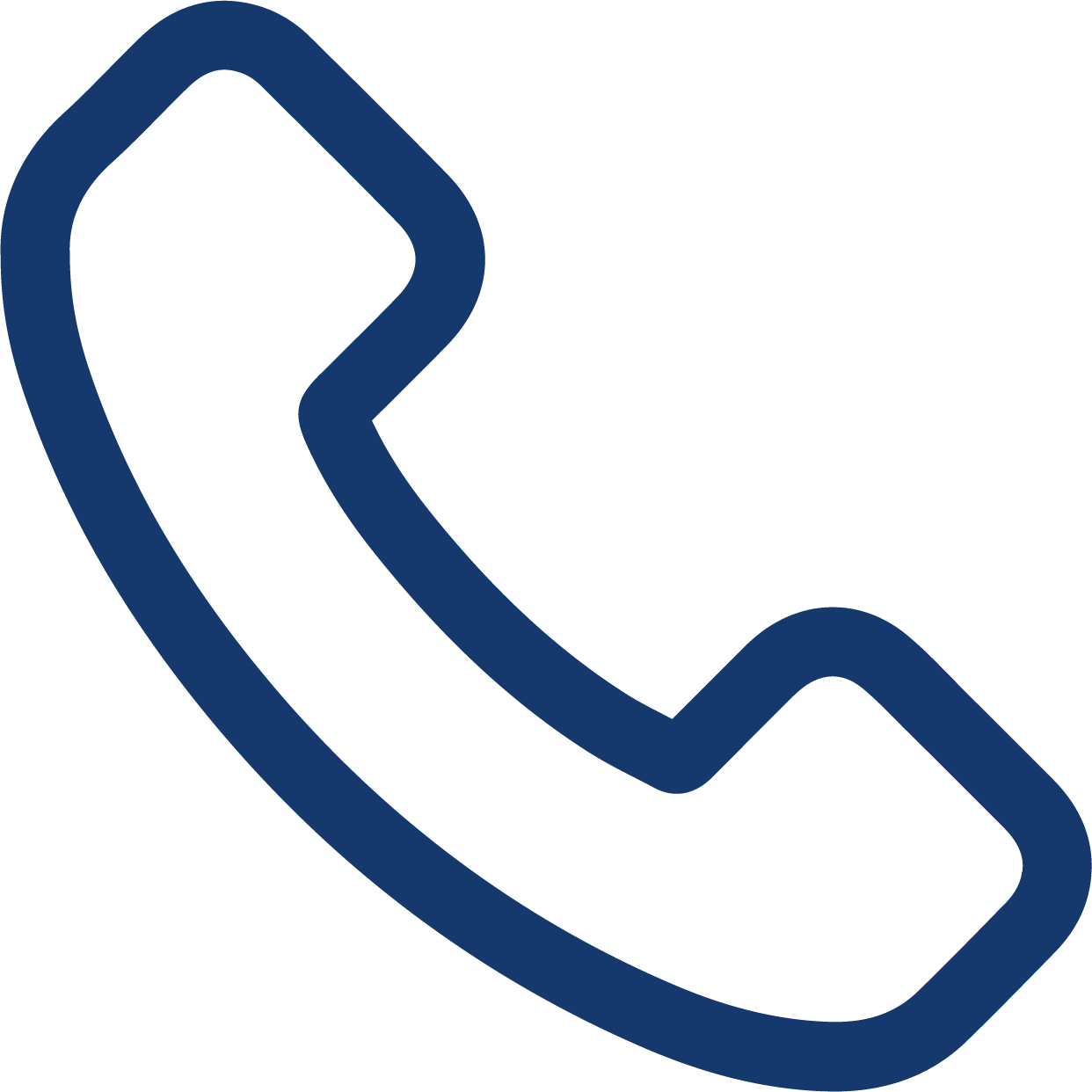 Outline of a classic telephone handset icon in blue