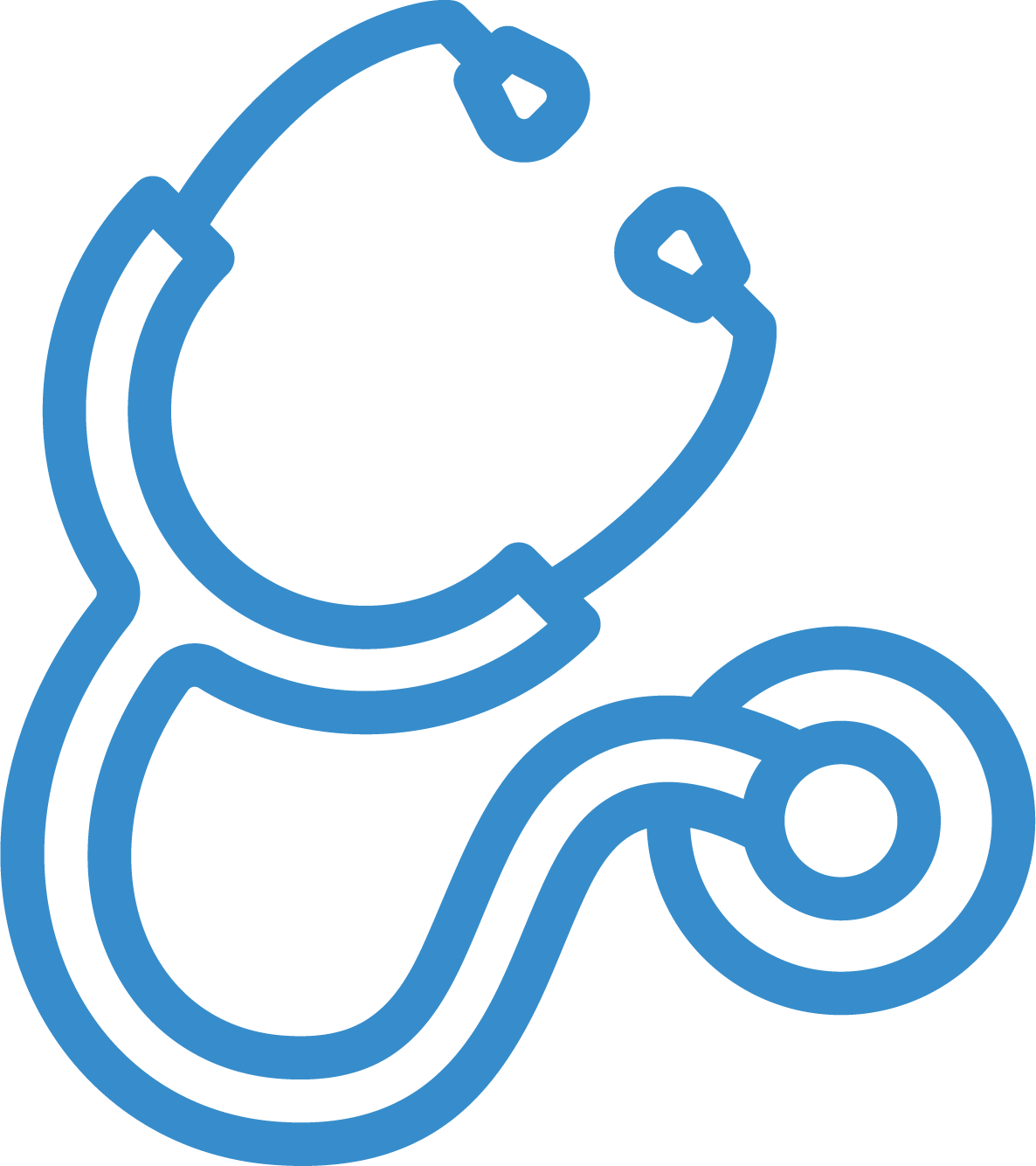 Outline of a stethoscope in blue color.