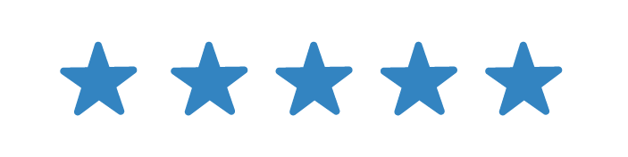 Six blue stars in a row on a white background.