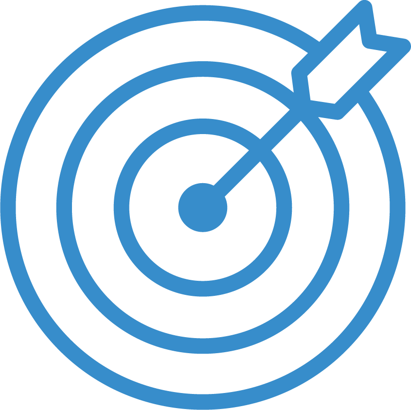 A blue outline of a target with concentric circles and an arrow hitting the center.