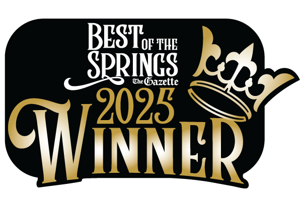 Graphic design with text stating 'Best of the Springs The Gazette 2025 Winner' and a stylized crown.