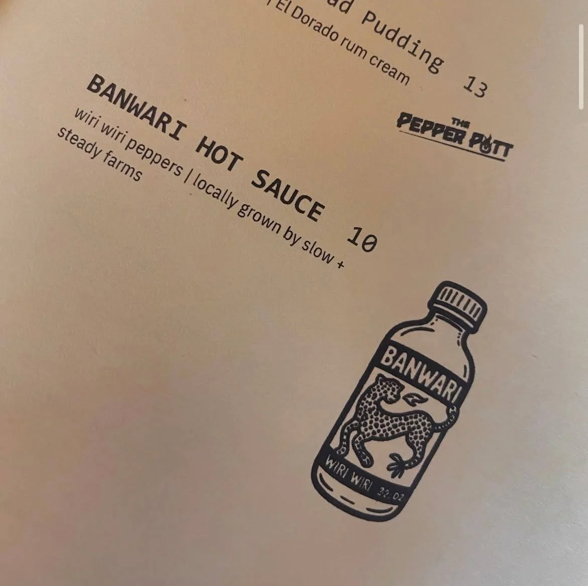 Wiri Wiri Hot Sauce on a pop-up menu!