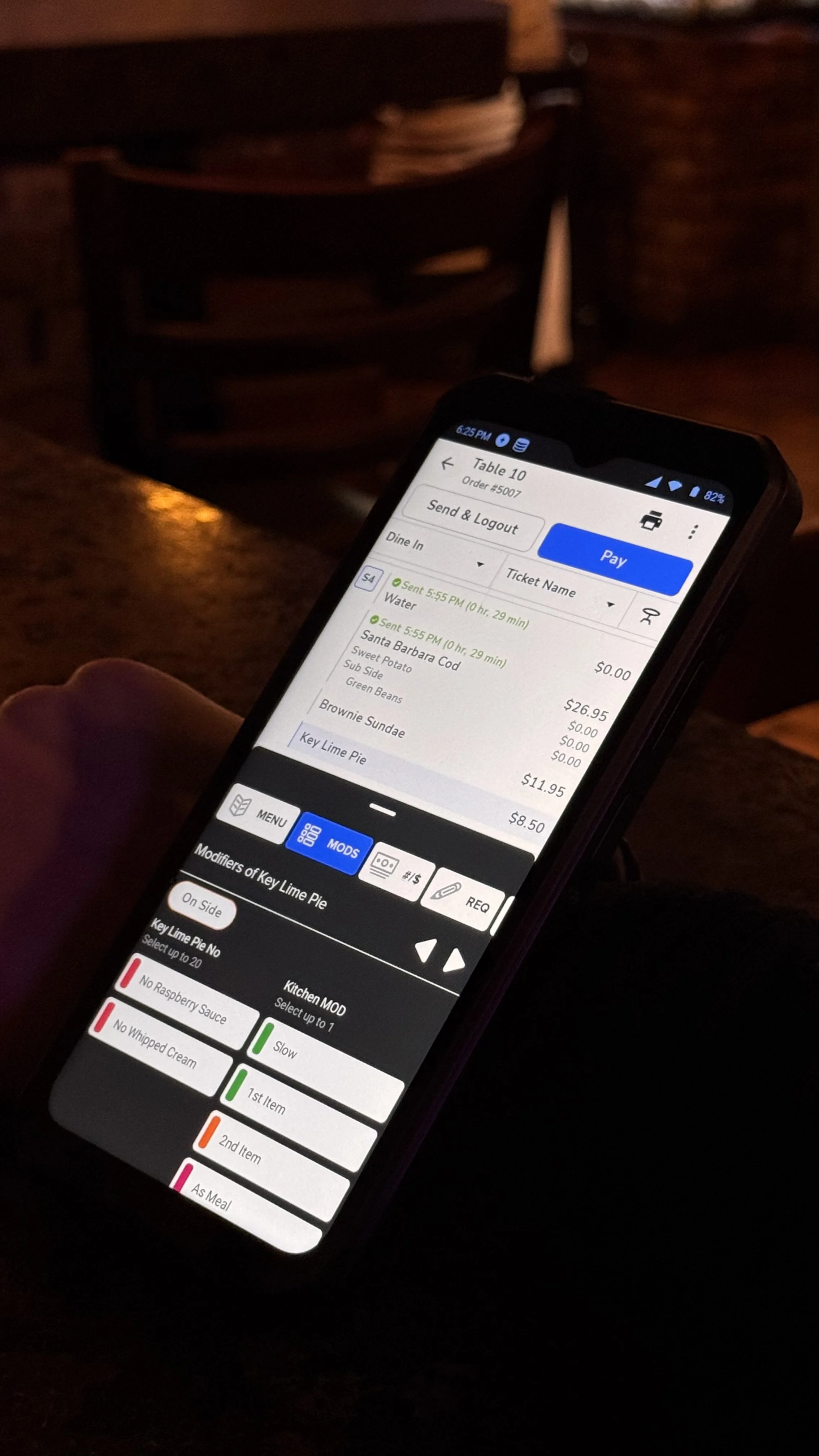 SkyTab Air handheld, in use by a restaurant waiter.