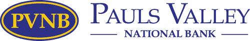 Paul's Valley National Bank logo with 'PVNB' in an oval and bank name text.