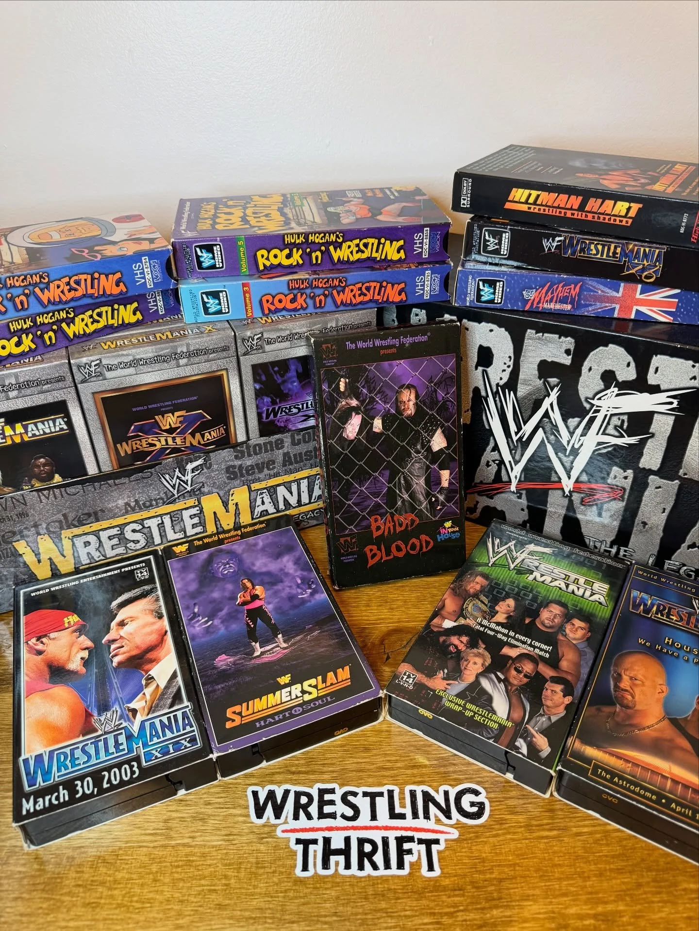 Our BIGGEST VHS haul yet 📼

A mix of rare finds, childhood favourites, and some of the most iconic WWE PPVs ever pressed to tape &mdash; Rock &rsquo;n&rsquo; Wrestling, WrestleManias, SummerSlam, Badd Blood, and more.

These tapes are live on the we