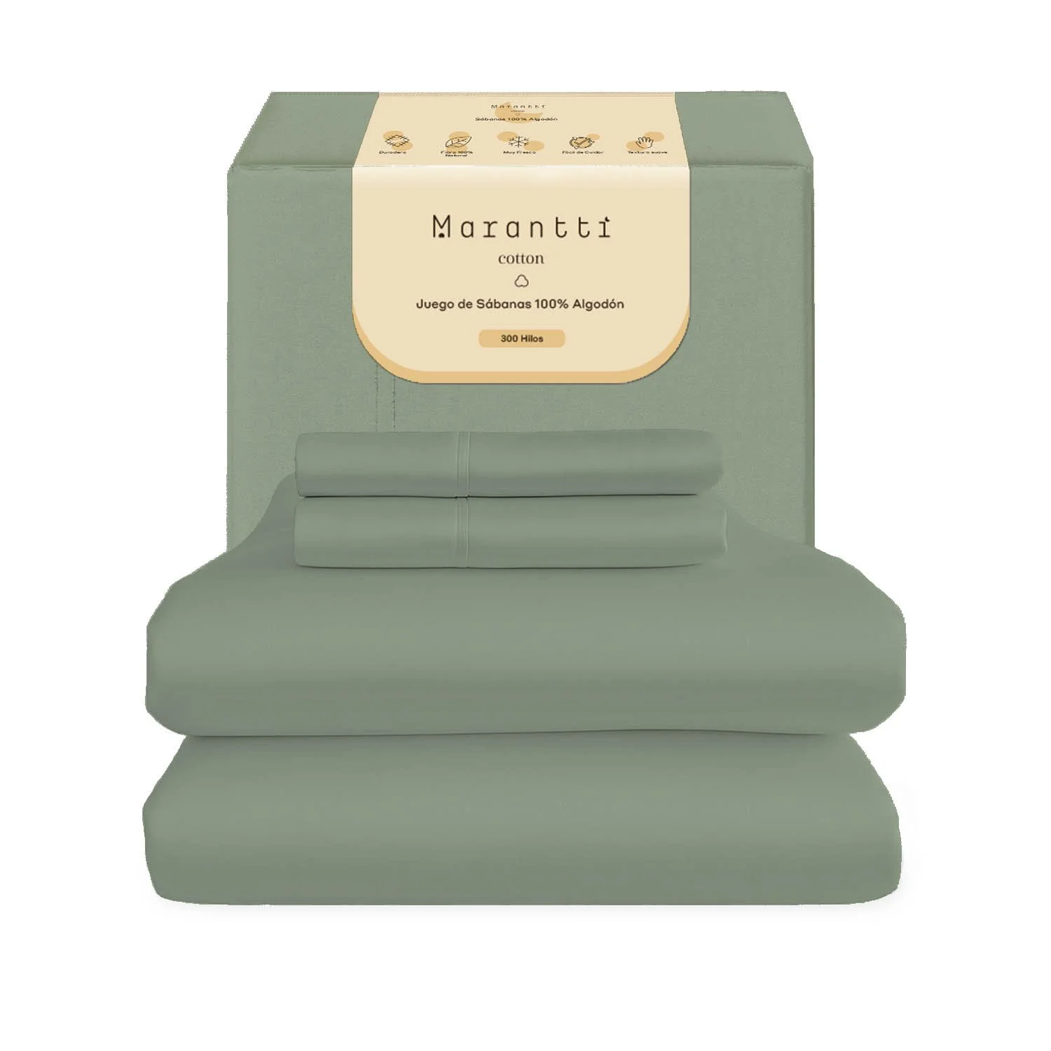 Juego de Sábanas 100% Algodón Premium / 300 Hilos (Verde Sage)