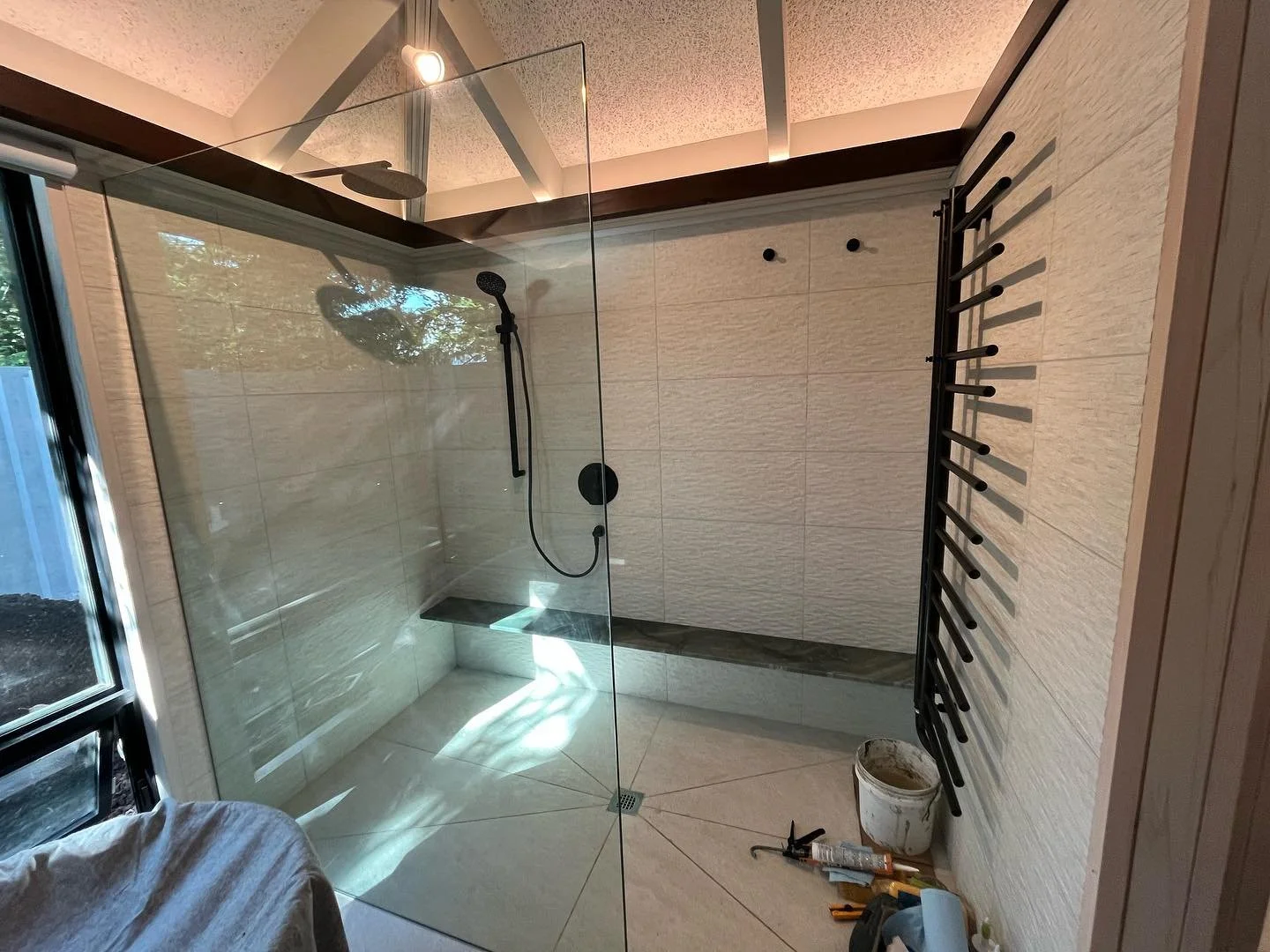 Can&rsquo;t wait to see the finished product. From the ledge and ladder built for the cat to explore, the waterfall feature and privacy screen/garden built, to amazing finishing touches. This will be a beauty once complete! #cats #masterbathroomremod