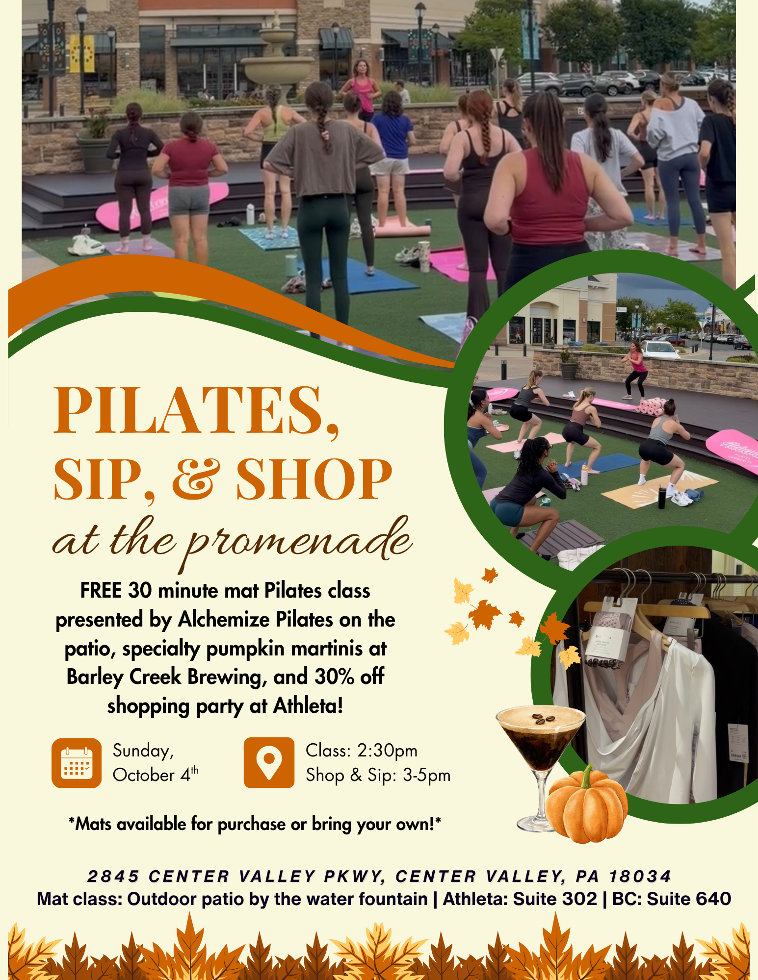 Pilates, Sip, & Shop at the Promenade