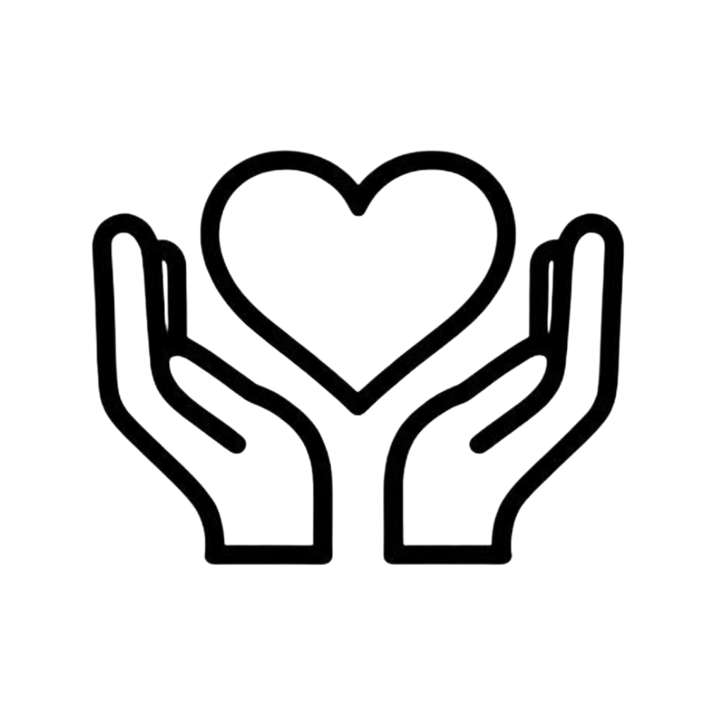 Outline of two hands holding a heart.