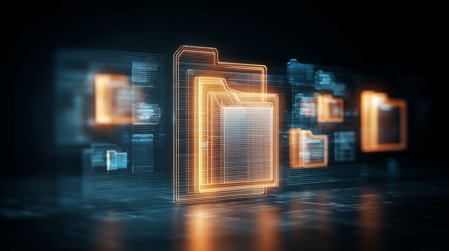 Illustration of labeled digital folders representing classification, retention, and governance principles in Microsoft 365