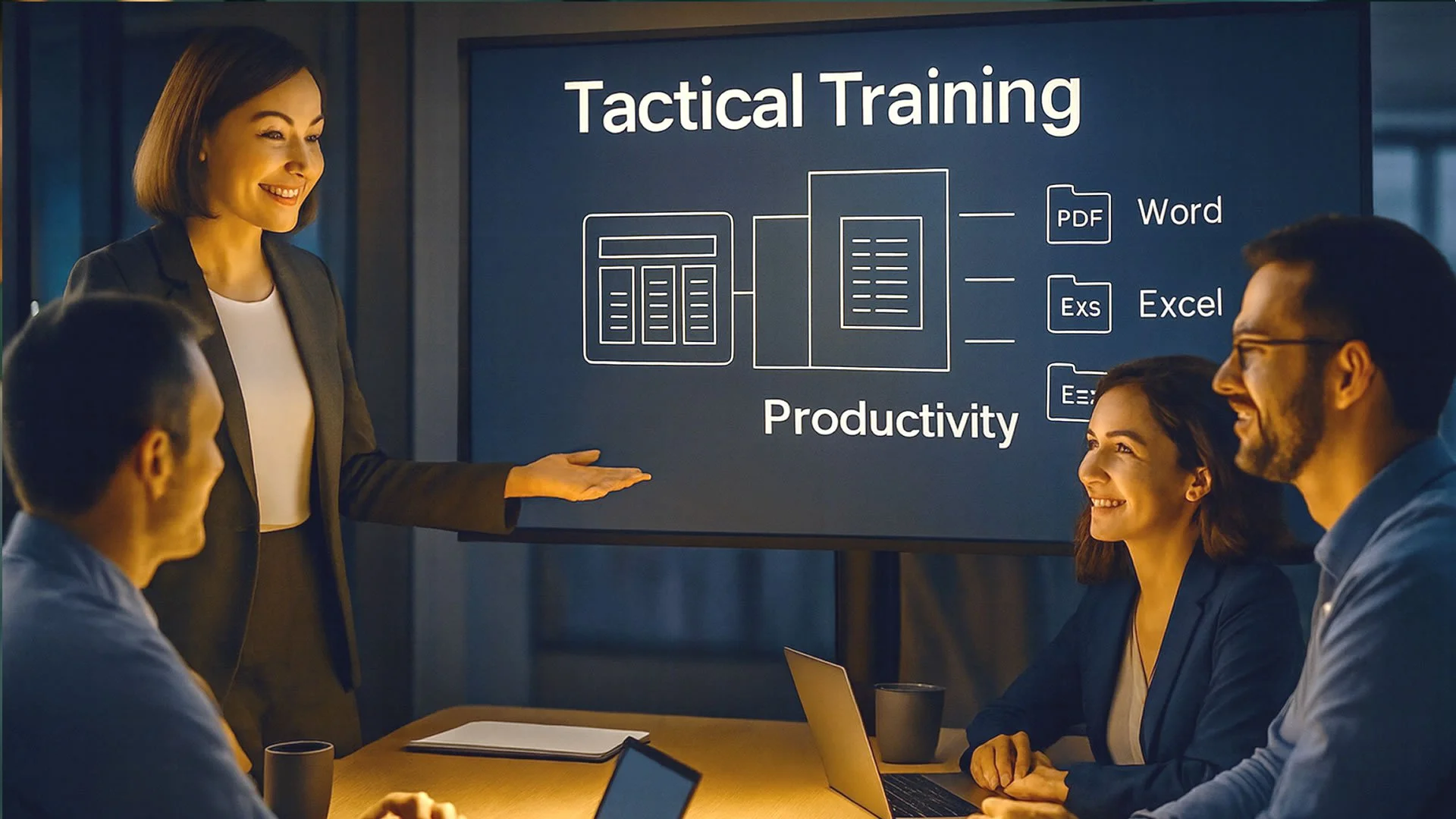 Team in Safe Zone workshop learning tactical Copilot skills in Word, Excel, and Teams to improve productivity.