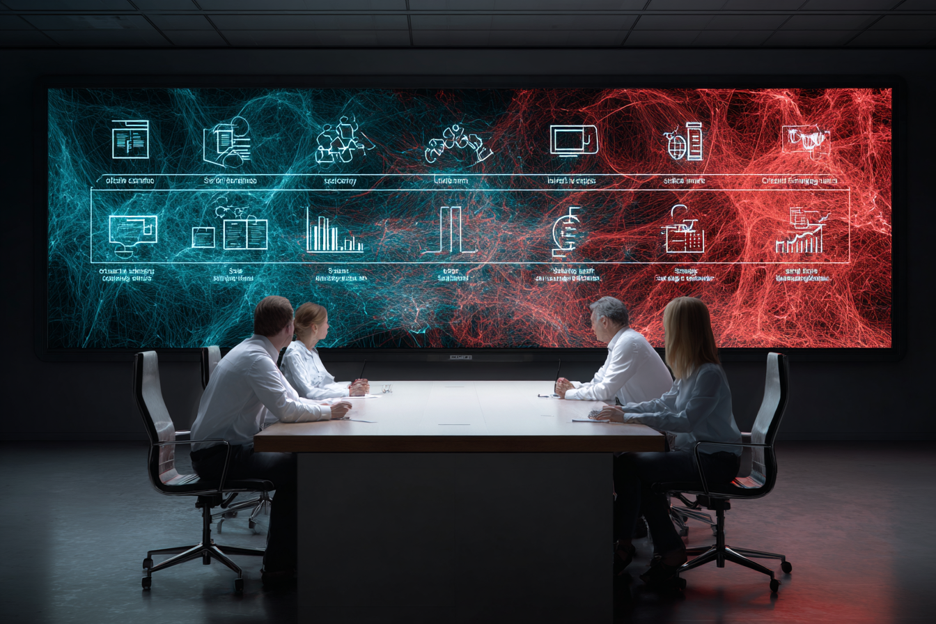 Leadership team reviewing AI readiness report and tenant risk summary