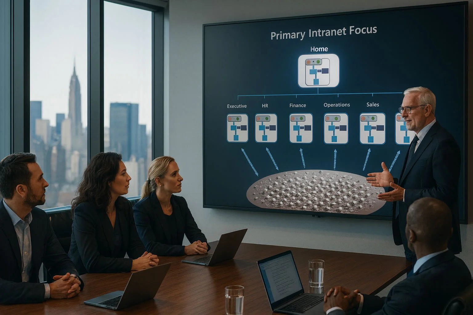 Executive leading discussion on Safe Zone integration and governance alignment during Stewardship review.